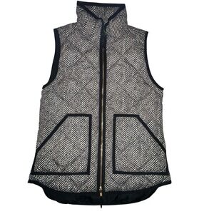 J.Crew Vest Women Small Black Tan Herringbone Printed Quilted Puffer Down Filled